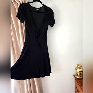 Black front tie lace up skater dress